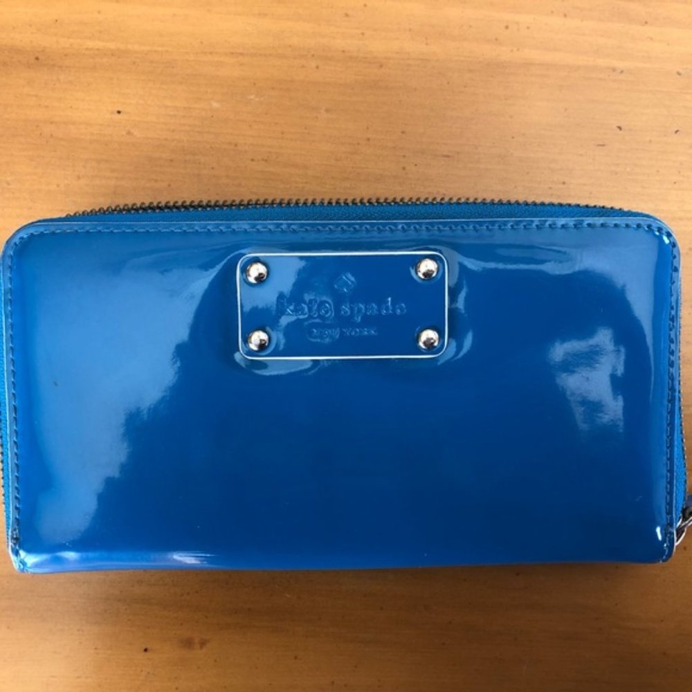 Kate Spade New York | Pasadena Neda Aqua Blue Patent Leather Zip-Around Wallet